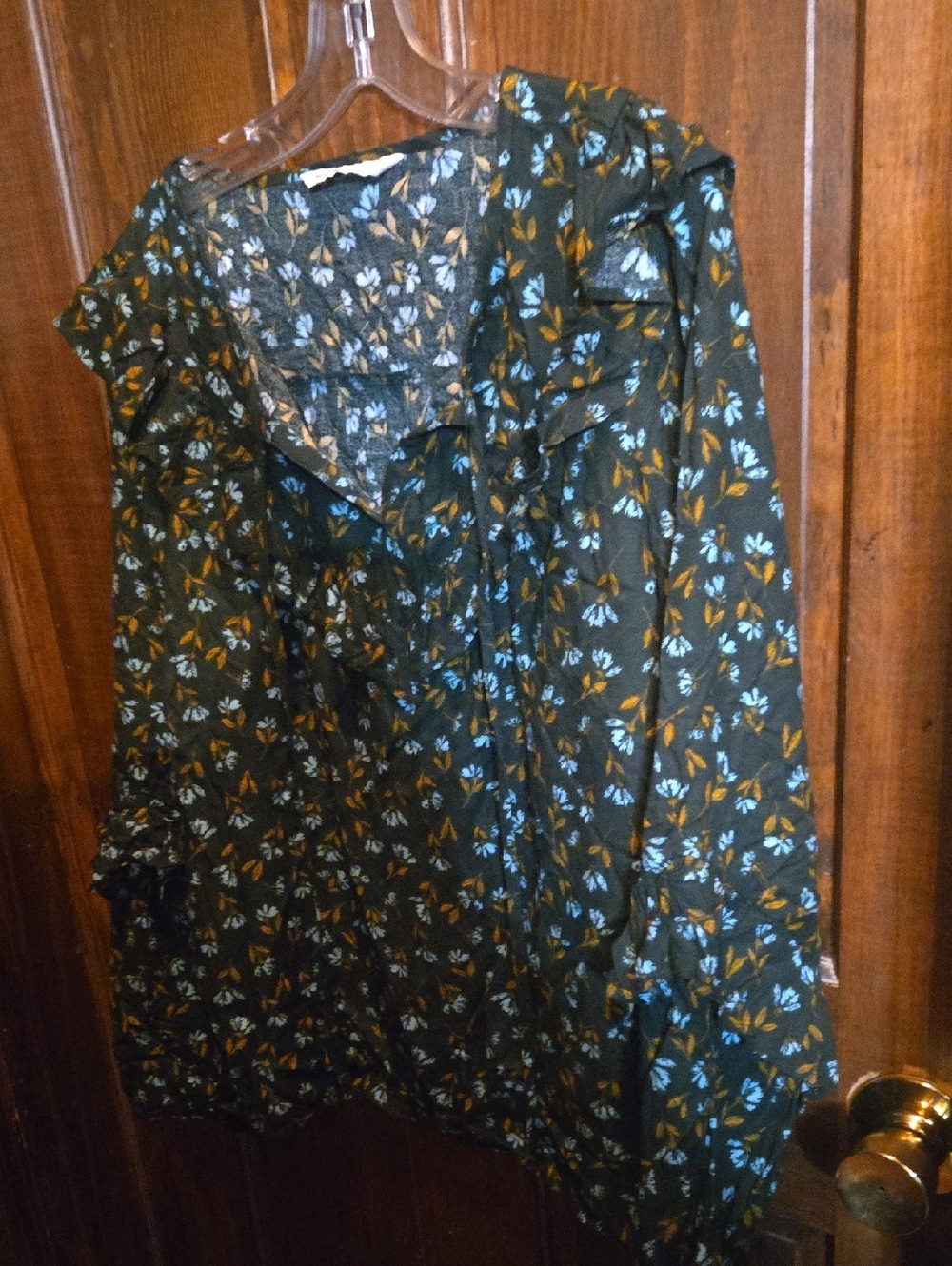 Sonoma Dark Green Floral Midi Skirt with Blue and Mustard Accents